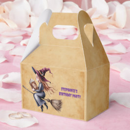 Whimsique Witch Flies Broom Girl Födelsedagsfest Presentaskar