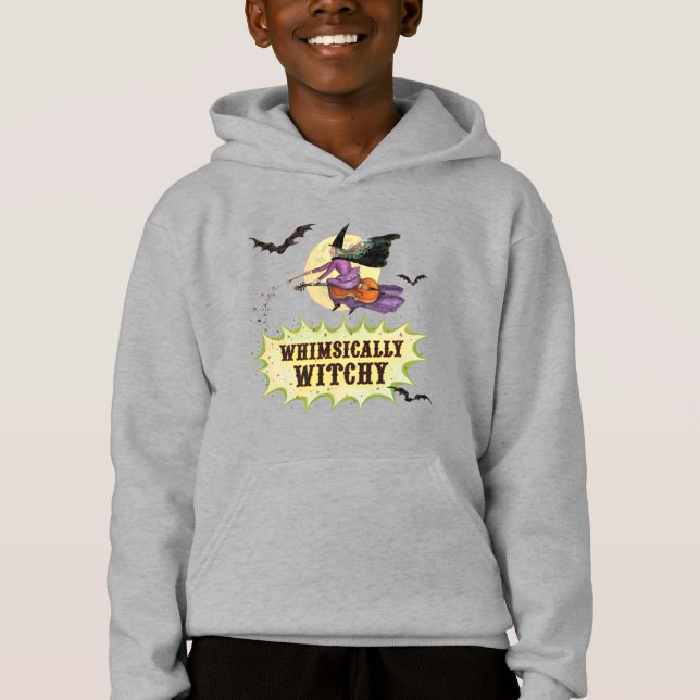 Whimsique Witchy Kids Grått Hoodie T Shirt (Framsida)