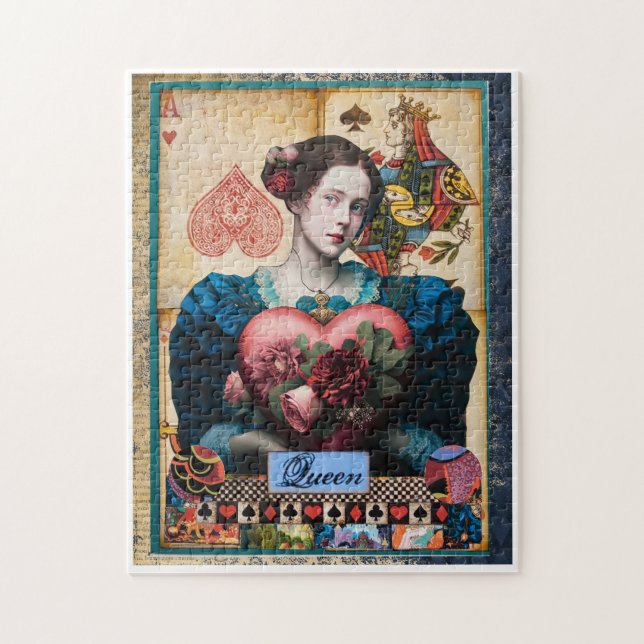 Whimsique Wonderland: Queen of Hearts Collage Pussel (Vertikal)