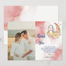 Whimsique Wonderland Rosa Penguin Babyduschflicka Tack Kort