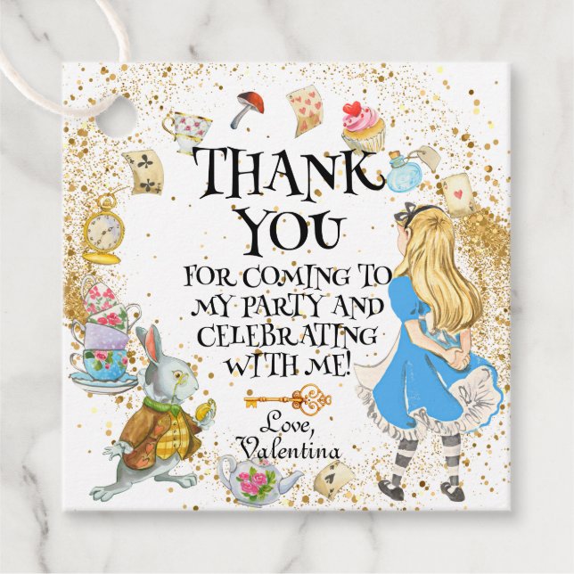 Whimsique Wonderland Tea Party Alice Rabbit Gåvor Etiketter (Framsida)