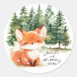 Whimsique Woodland Baby Fox 1:a födelsedag Runt Klistermärke