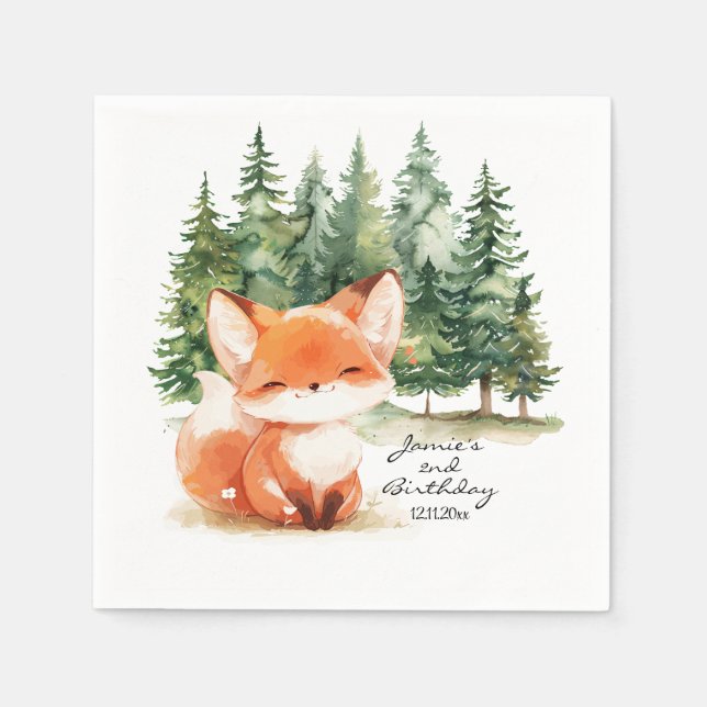 Whimsique Woodland Baby Fox 2:a födelsedagen Pappersservett (Framsidan)