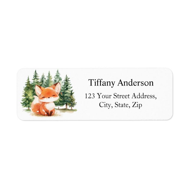 Whimsique Woodland Baby Fox Returadress Returadress Etikett (Framsidan)
