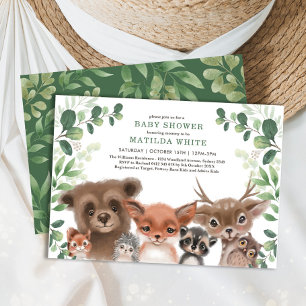 Whimsique Woodland Baby Shower Forest Greenery Inbjudningar