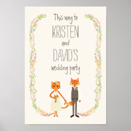 Whimsique Woodland Cat & Fox Couple Bröllop Sign Poster