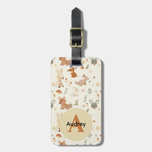 Whimsique Woodland Forest Animals Greenery Mönster Bagagebricka (Vertikal Framsida)