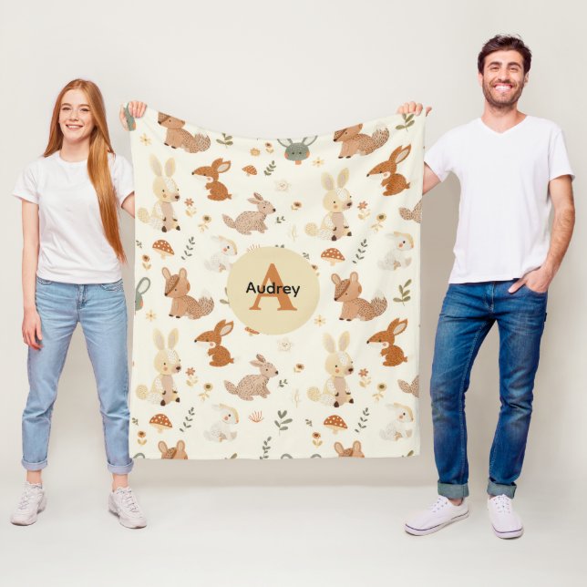 Whimsique Woodland Forest Animals Greenery Mönster Fleecefilt (På plats)