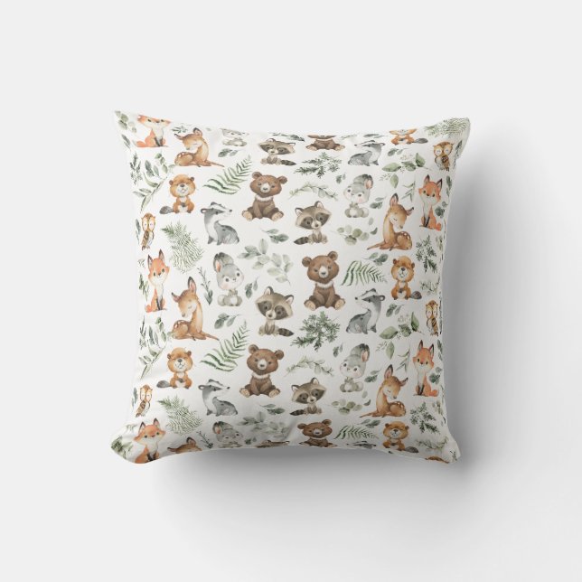 Whimsique Woodland Forest Animals Sage Greenery Kudde (Framsida)