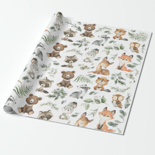 Whimsique Woodland Forest Animals Sage Greenery Presentpapper
