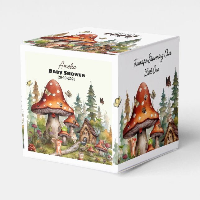 Whimsique Woodland Forest Mushroom Baby Shower Presentaskar (Framsidan Sidan)