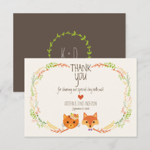 Whimsique Woodland Fox & Cat Bröllop Tack Kort