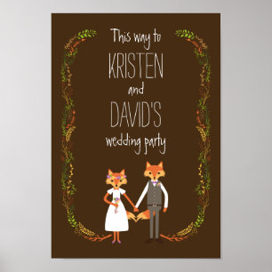 Whimsique Woodland Foxes Bröllop-tecken Poster