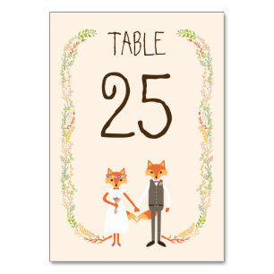 Whimsique Woodland Foxes Ivory Bröllop Bord Card Bordsnummer