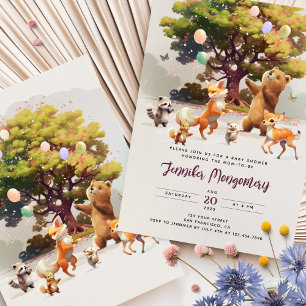 Whimsique Woodland Friends Watercolor Baby Shower Inbjudningar