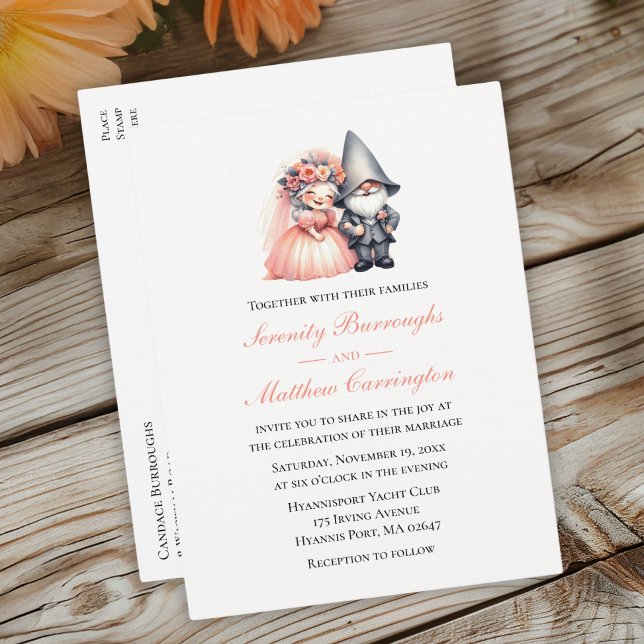 Whimsique Woodland Orange Garden Wedding Inbjudan Vykort (Skapare uppladdad)