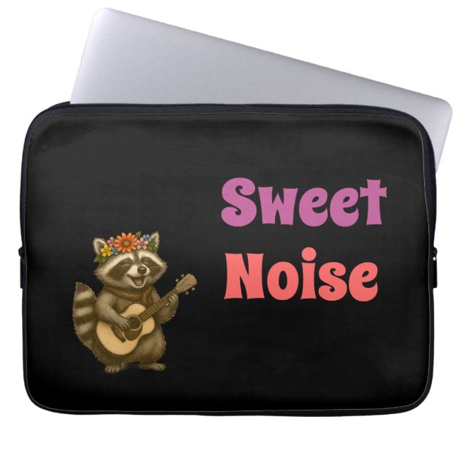 Whimsique Woodland Raccoon - Blommigt Music Design Laptop Fodral (Framsidan)