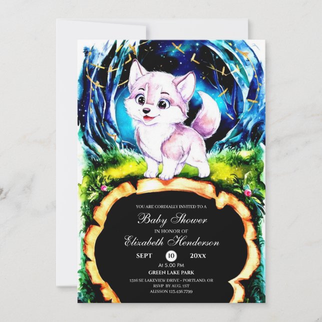 Whimsique Woodland Varg Baby Shower Inbjudningar (Framsida)