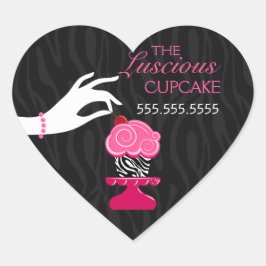 Whimsique Zebra och Cherry Cupkaka Bakery Sälar Hjärtformat Klistermärke