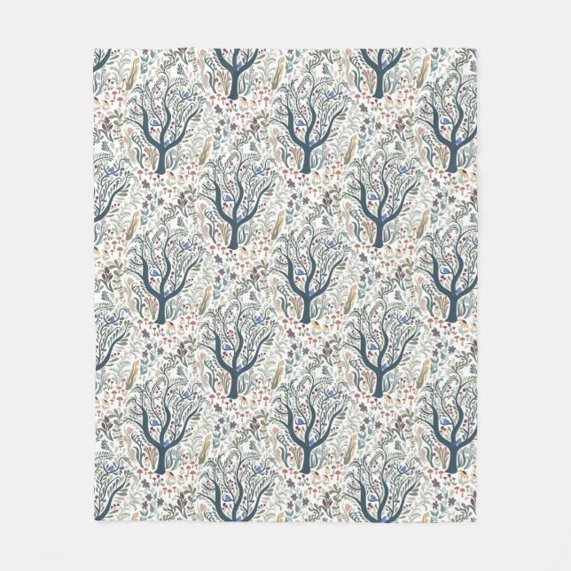 Whimsiques Folk Art Forest Earth Tones Fleecefilt (Framsidan)