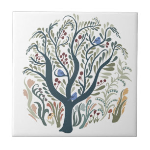 Whimsiques Folk Art Forest Earth Tones Kakelplatta