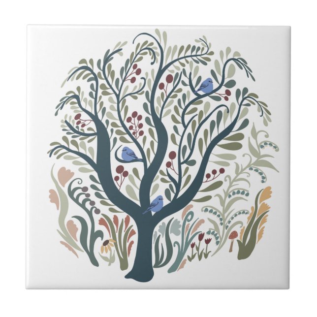 Whimsiques Folk Art Forest Earth Tones Kakelplatta (Framsidan)