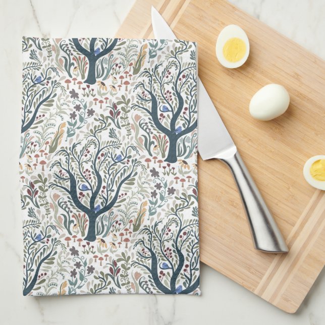 Whimsiques Folk Art Forest Earth Tones Kökshandduk (Vikt i Fjärdedel)