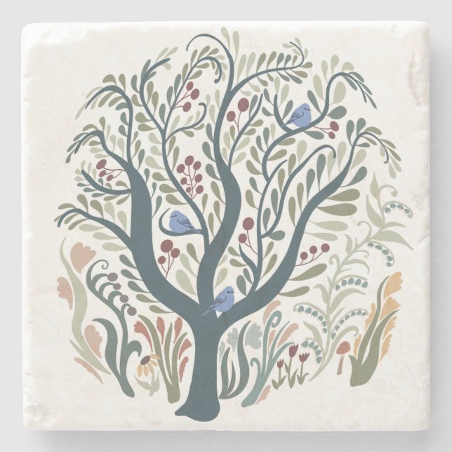 Whimsiques Folk Art Forest Earth Tones Stenunderlägg (Framsidan)