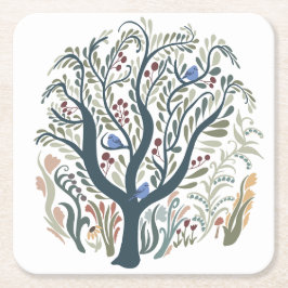 Whimsiques Folk Art Forest Earth Tones Underlägg Papper Kvadrat