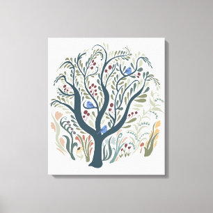 Whimsisics Folk Art Forest Earth Tones Canvas Art