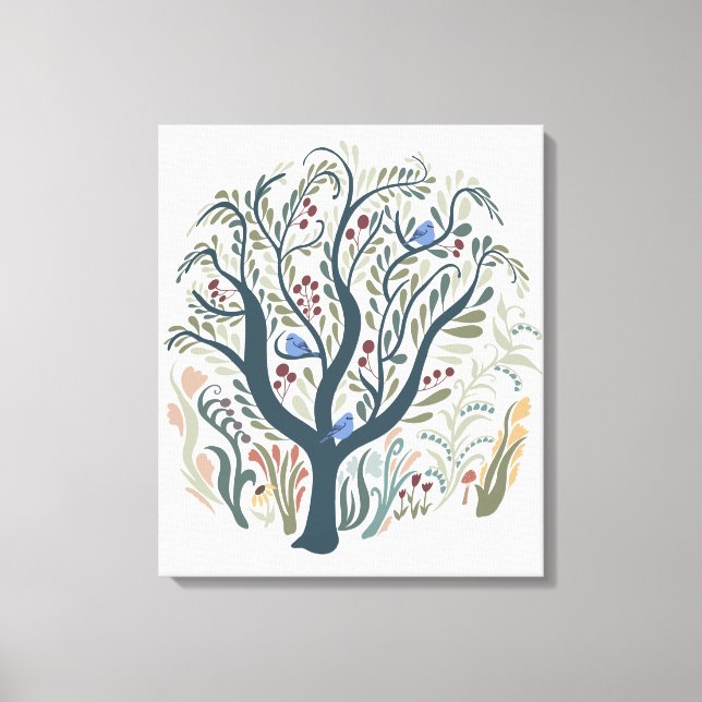 Whimsisics Folk Art Forest Earth Tones Canvas Art (Framsida)