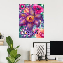 Whimsisk Abstrakt Blommig Konst Teal Personlig