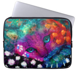 Whimsisk Abstrakt Drömsk Katt Katt Teal Lila Laptop Fodral