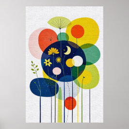 Whimsisk Abstrakt Nattträdgård Mid Century Boho Poster