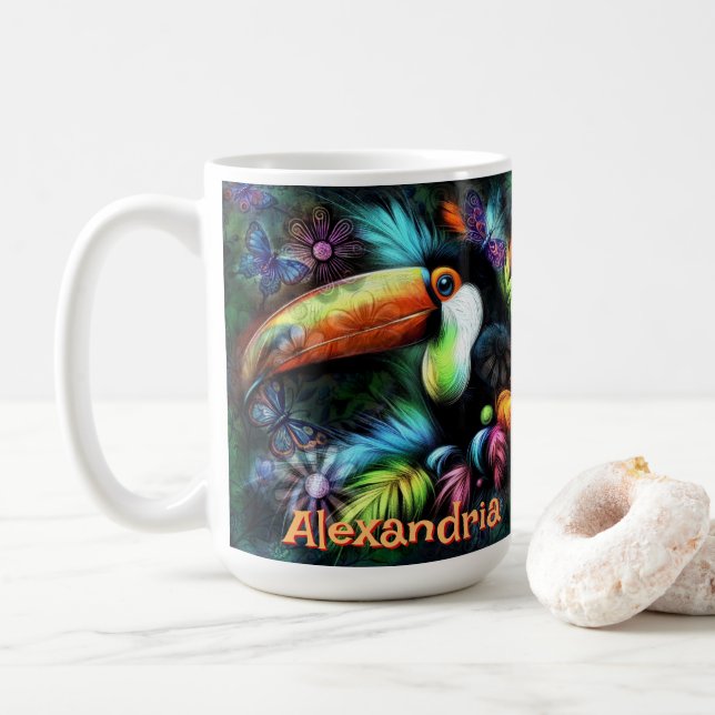 Whimsisk Abstrakt Tukan Fågel Personlig Kaffemugg (Med munk)