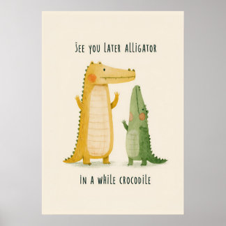 Whimsisk Alligator Krokodil Barn Konst Poster
