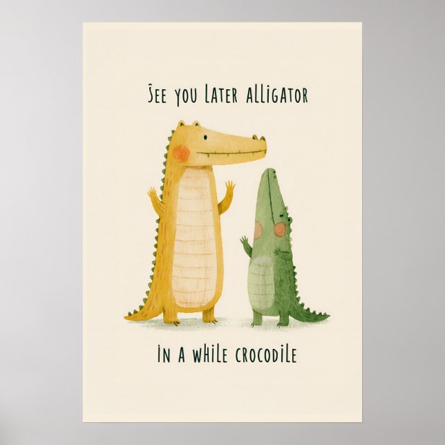 Whimsisk Alligator Krokodil Barn Konst Poster (Framsidan)