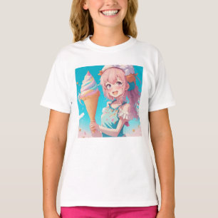 Whimsisk Anime Girl med Cone Cone för iskräm T Shirt