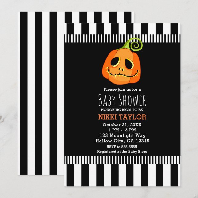 Whimsisk babystövel för pumpkin Halloween Inbjudningar (Fram/baksida)