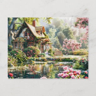 Whimsisk beläggning med Rhododendrons och Pond Vykort