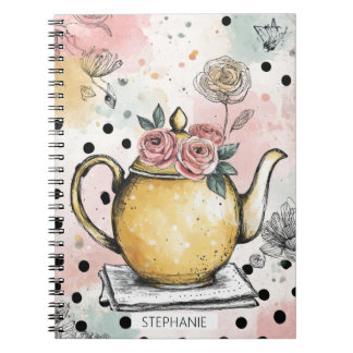 Whimsisk blomkruka tekanna – mysig Cottagecore Anteckningsbok