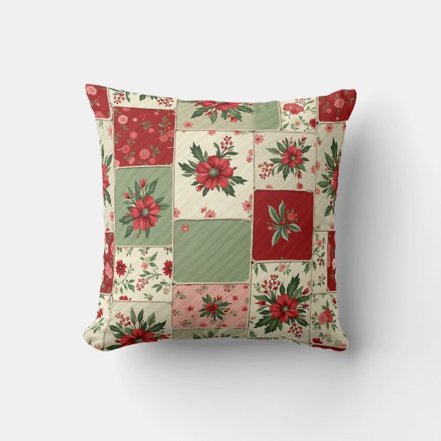 Whimsisk Blommig Vintage Julfiltmönster Kudde (Framsida)
