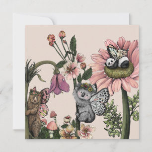 Whimsisk Blommigt Bear Älvors Watercolor Art