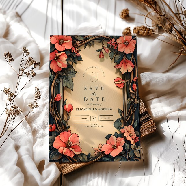 Whimsisk Blommigt Bröllop Art nouveau Spara Datumet (Skapare uppladdad)