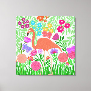 Whimsisk Blommigt Coral Flamingo Art Canvastryck