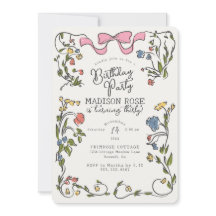 Whimsisk Blommigt Doodle Födelsedagsfest Inbjudan