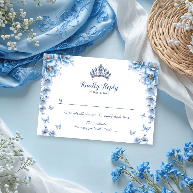 Whimsisk Blommigt Dusty Blue Princess Quinceañera OSA Kort (Skapare uppladdad)