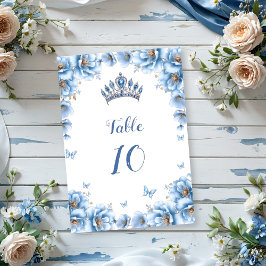 Whimsisk Blommigt Dusty Blue Tiara Quinceañera Bordsnummer
