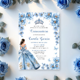Whimsisk Blommigt Dusty Blue Tiara Quinceañera Inbjudningar