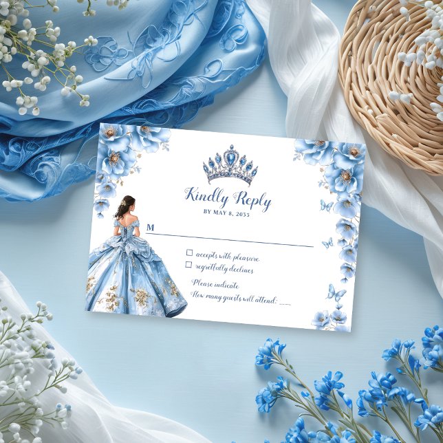 Whimsisk Blommigt Dusty Blue Tiara Quinceañera OSA Kort (Skapare uppladdad)